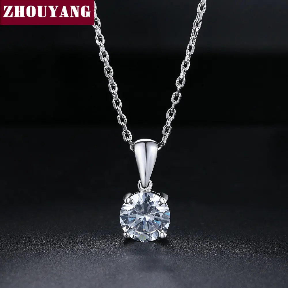 ZHOUYANG Classic Round-cut Cubic Zircaonia WhiteGold Color Pendant Necklace Fashion Jewelry For Women Female Gift ZYN055
