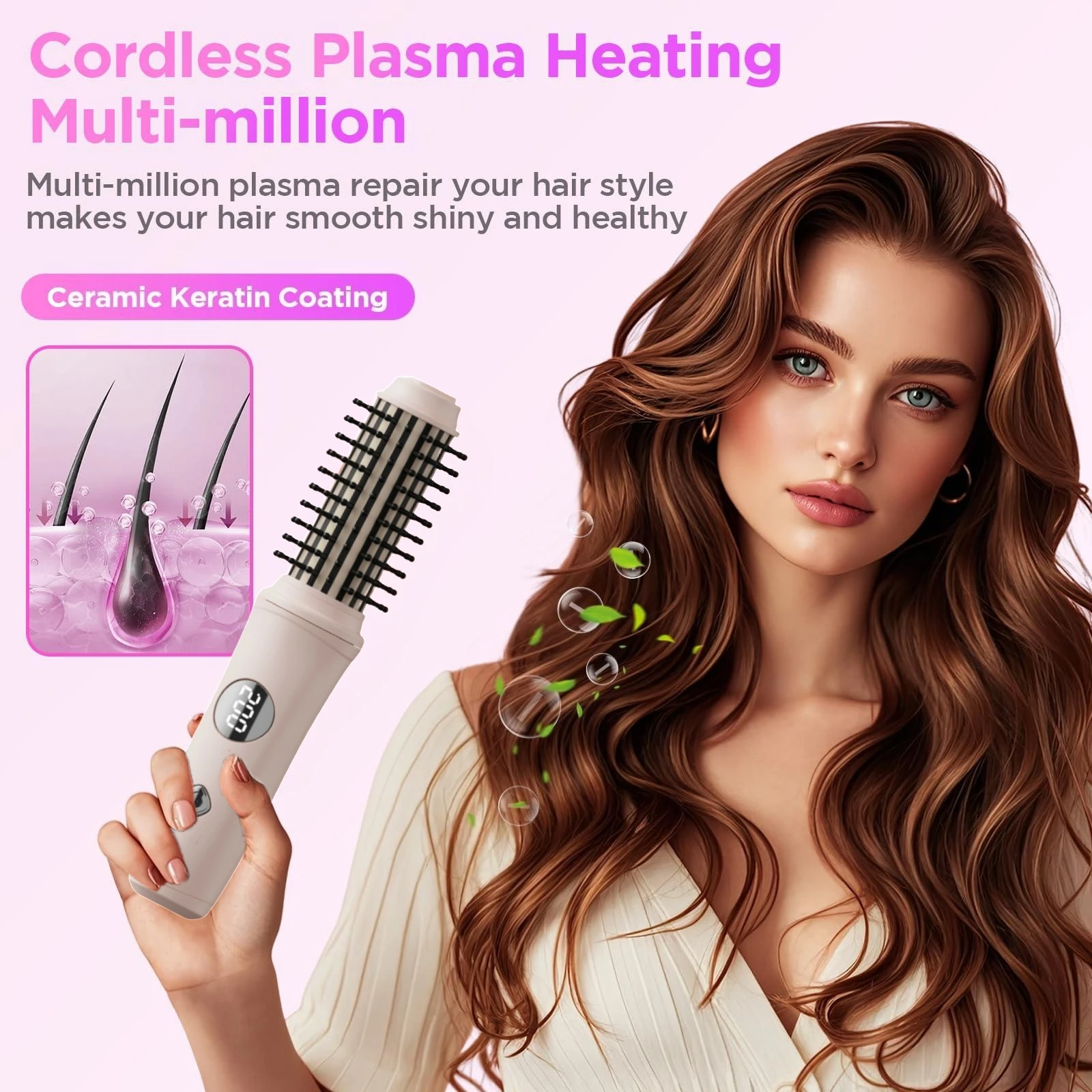 Haarglätter und Lockenkamm 3-in-1, kabelloses, tragbares Gerät, ideal für die tägliche Pflege und als Geschenk für Reisen. – Detail 1