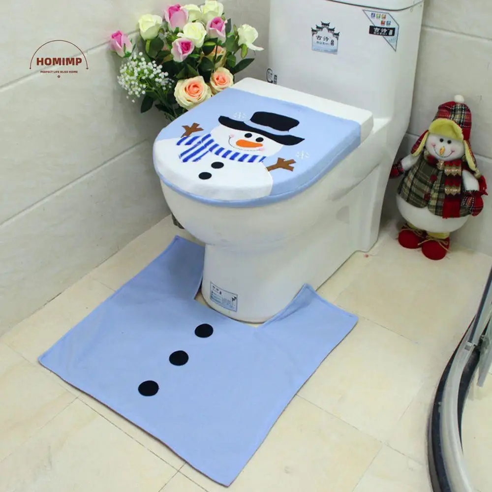 

Home Bathroom Seat Cover Snowman Decoration Toilet Cover Christmas