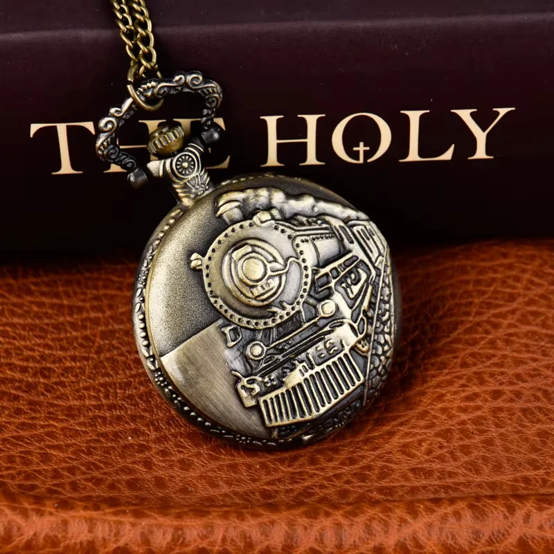 Large bronze locomotive quartz pocket watch Sweater chain Nostalgic pocket watch clamshell alloy watch