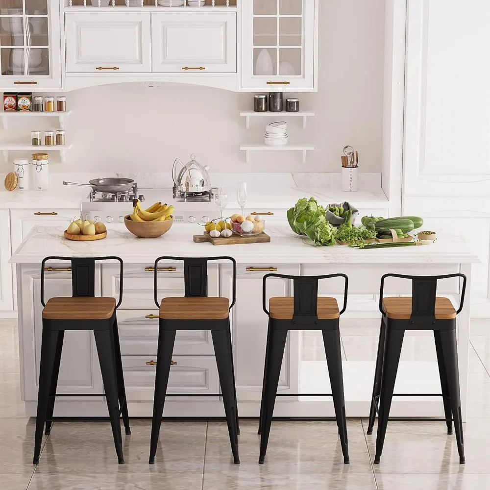 Ensemble de tabourets de bar avec dossier et siège en bois, tabouret de bar, tabouret de bar, piste de 30 po, recommandé par le comptoir, 4 chaises