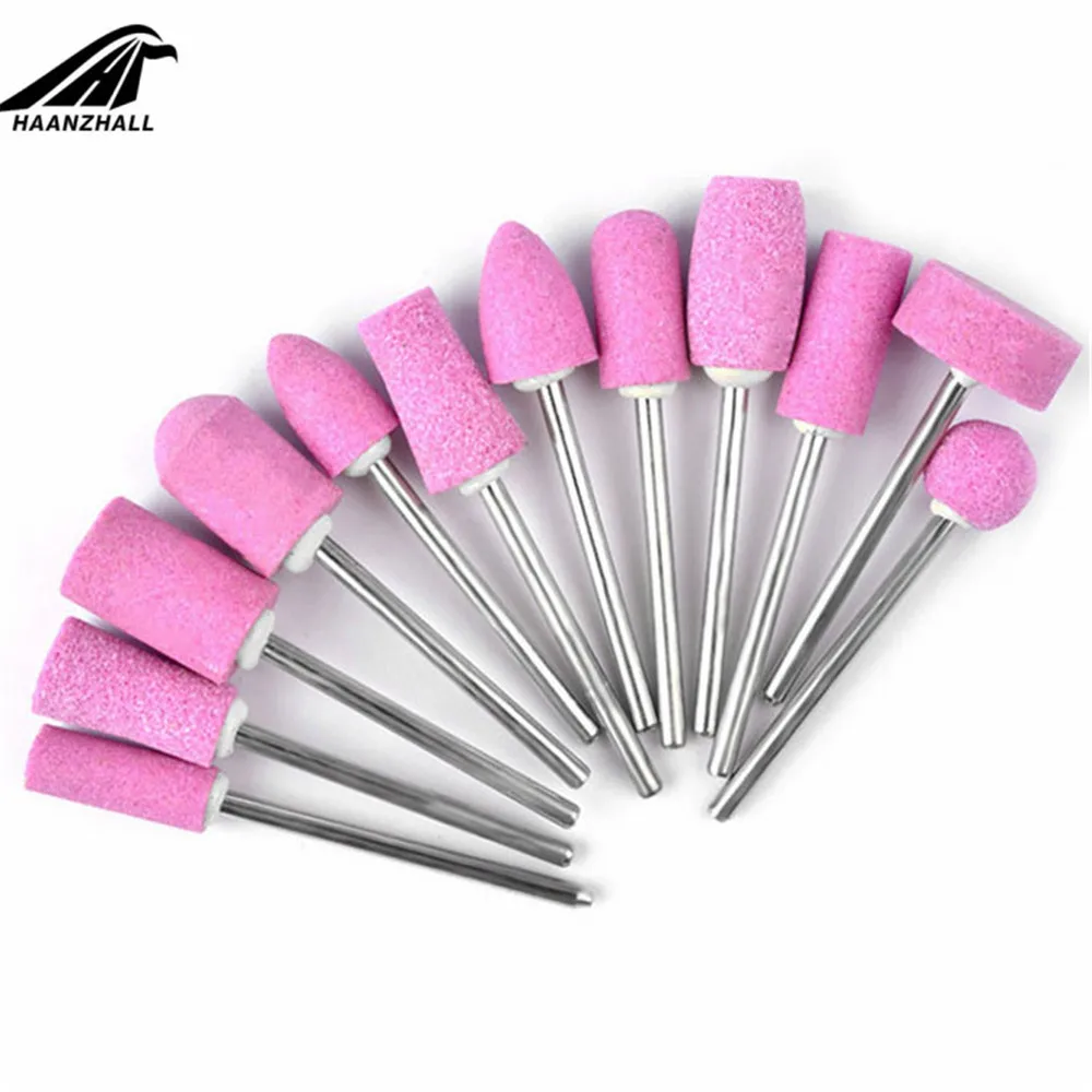12pcs Mini Nail Punta Del Trapano Set Quarzo Utensili Abrasivi Elettrico Punta Del Trapano s Unghie artistiche Attrezzature 2.35 3/32 Rosa testa di rettifica Strumento kit
