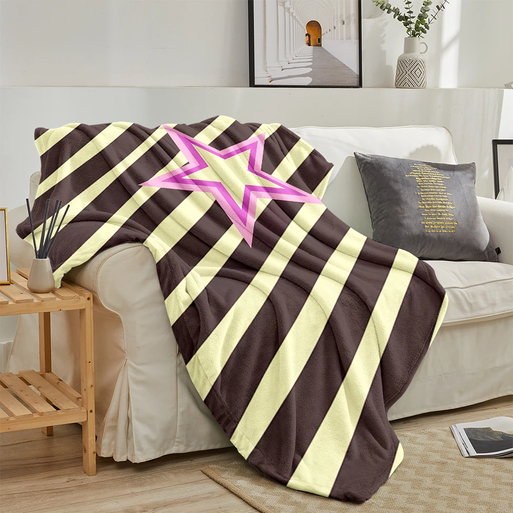 Brown Cream Stripes Star Warm Flannel Fleece Blanket Thick Soft Cozy Throw Blanket for Winter Bed Couch Plush Bedspread