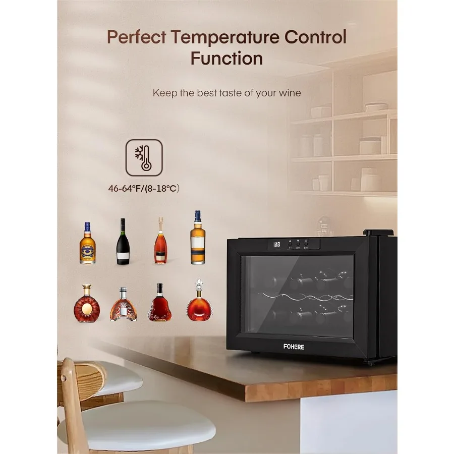 8-Flaschen Weinkühler-Kühlschrank mit doppelten Glastüren, LED-Beleuchtung, digitale Temperaturregelung, ideal für Weinkeller Stora