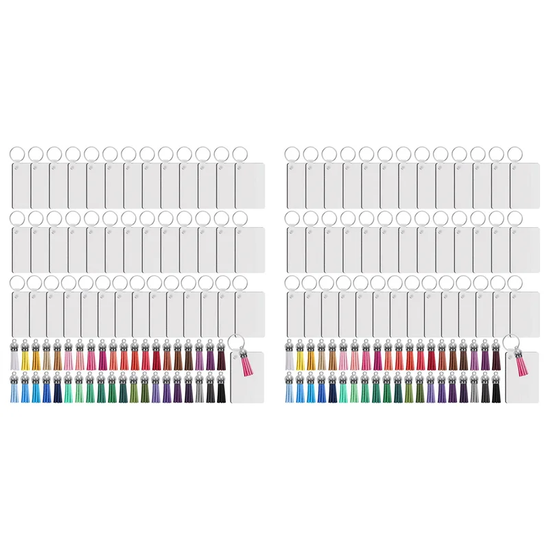 

Y50A-320Pcs Sublimation Keychain Blanks Set Key Rings Sublimation Blanks Heat Transfer Keychain Tassels MDF Blank-Rectangle