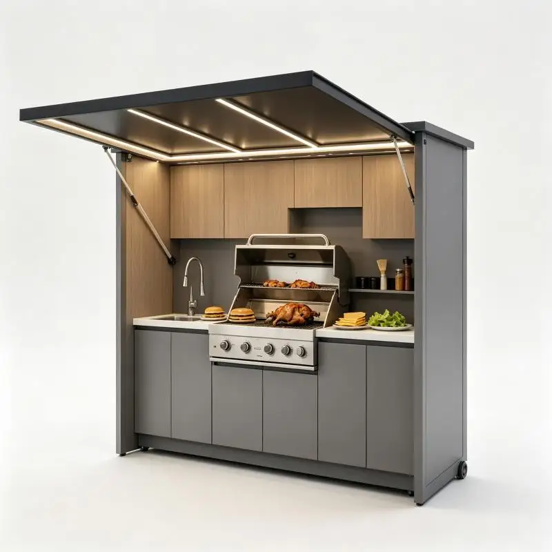 Outdoor Kitchen Premium Modular BBQ Cabinet Unit With Sink Faucet Storage Compartments For Terrace Garden
