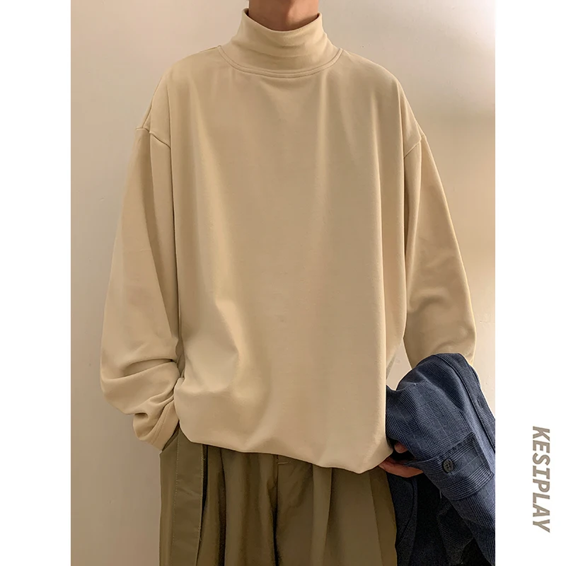 

Men's f-High Collar Long Sve Sweatirt Pure Color Basic Sle Spring Autumn Heavyweight Hatl T-irt Casual Wear