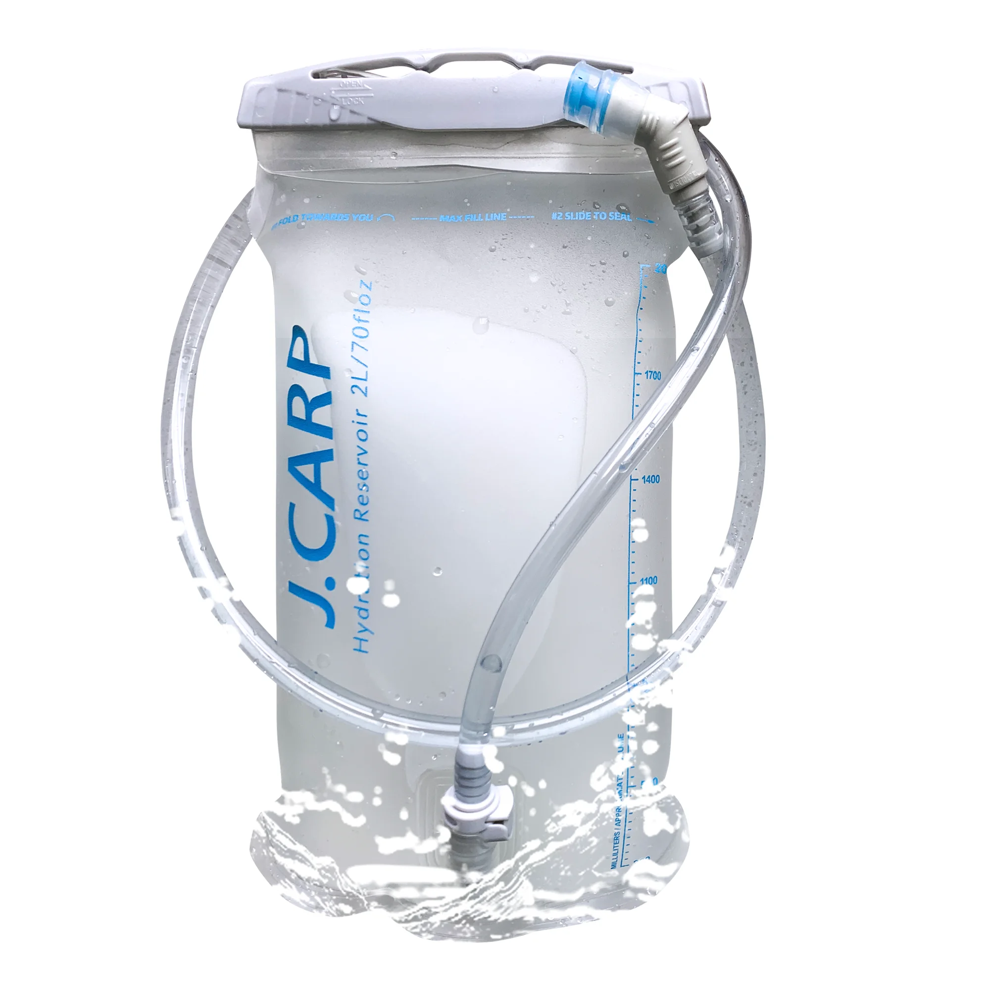 Water Bag 2L Clear White TPU Water Bladder Ocean Blue Hydration Reservoir For Camping, Hiking, Cycling, Music Festival