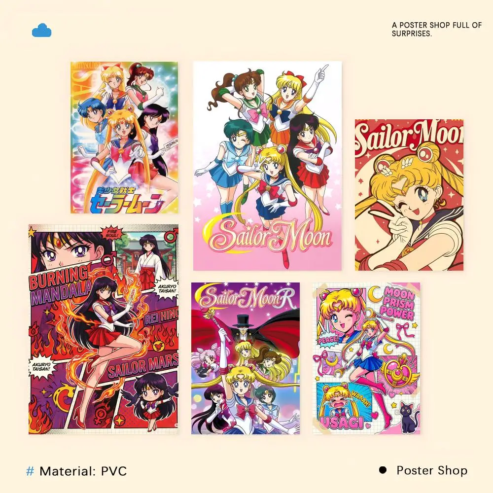 Anime S-Sailor.Moon Waterproof HD Wall Art Decal Self-Adhesive Aesthetic Decor For Home Living