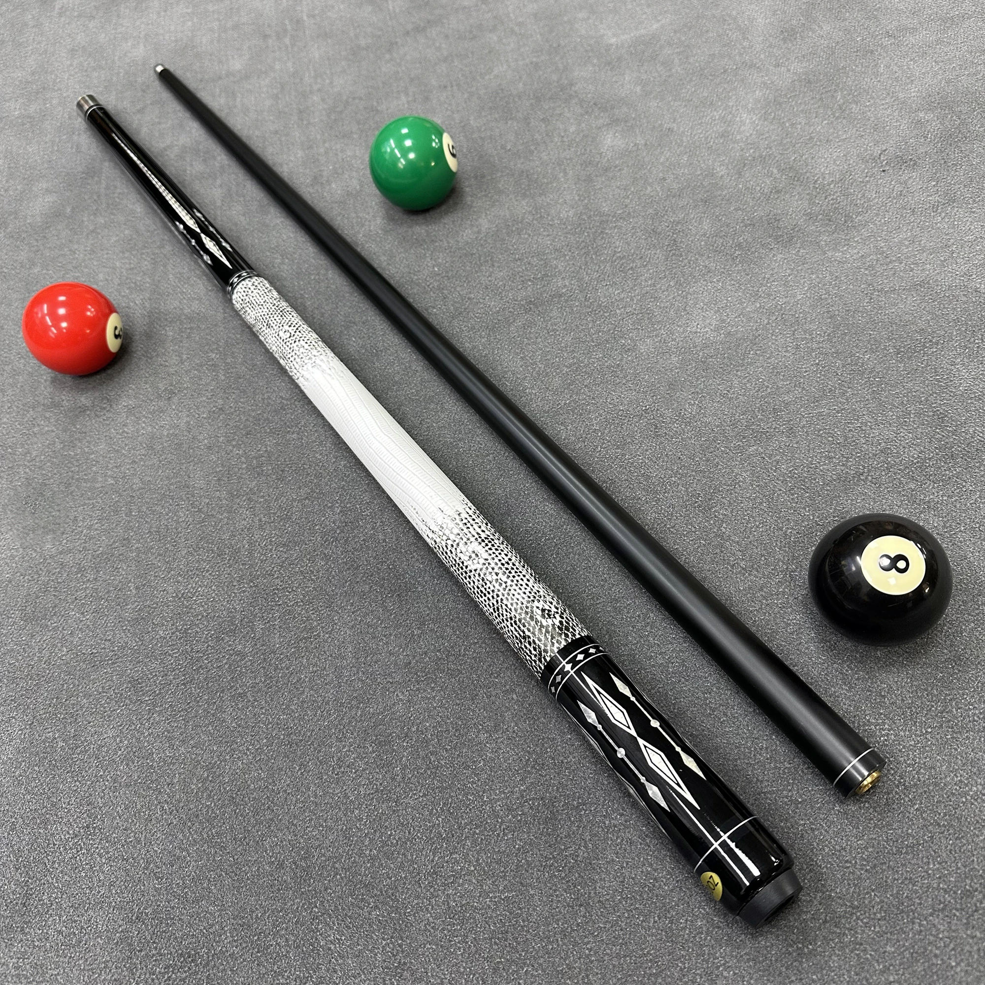 1/2 Split Billiard Stick, Black and White Inlaid, Head with 11.5mm, 13mm to Choose from, Holiday Gift