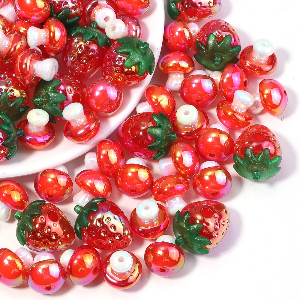 5/10pcs Acrylic Strawberry Beads Cartoon Plated Color Mushroom Loose Beads For Jewelry Making DIY Bracelets Earrings Keychain image 5