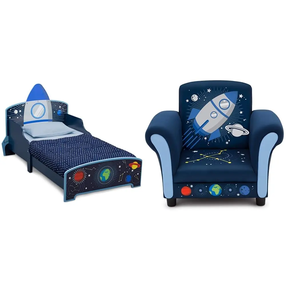 

Деревянная кровать для малышей Delta Children Space Adventures Rocket Ship — детская обивка Greenguard Gold Certified, Blue & Space Adventures