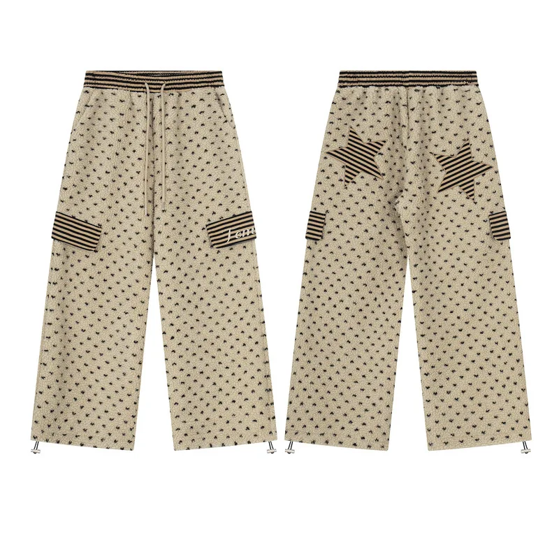 Vintage Heart Dot Lamb Wool Women's Wide-Leg Pants Winter Fleece Lined Thickened Cotton Casual Sports Home Sweatpants Unisex