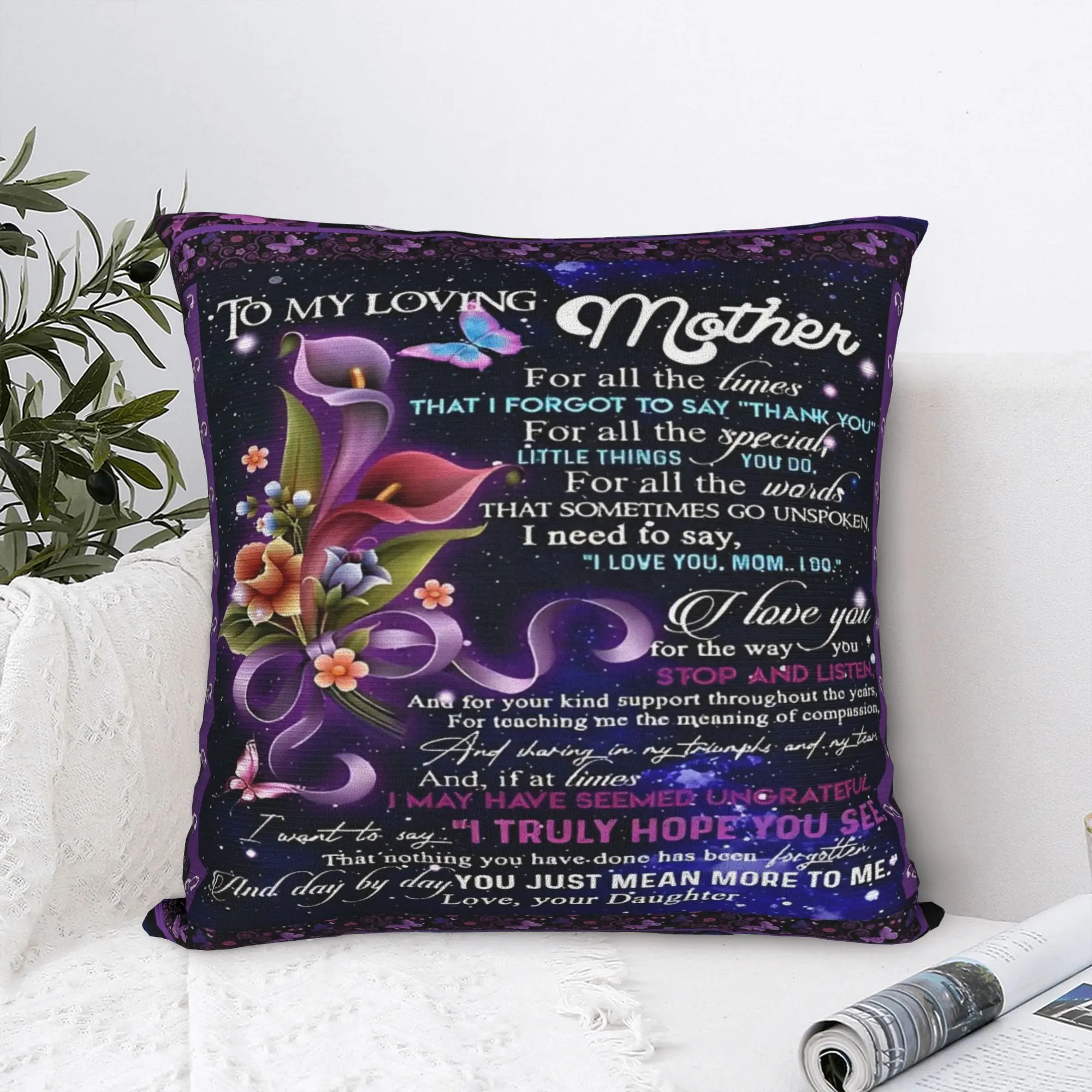 Mother's Day  Square Pillowcases Polyester Home Love From Daughter Cushion Cover Cute Decor Pillowcase 45*45