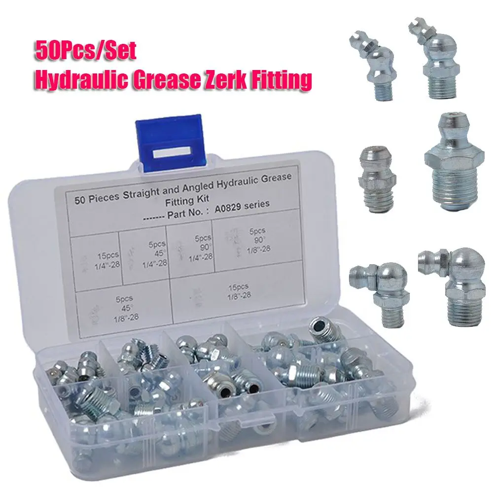 50pcs/set Hydraulic Lubrication Grease Fitting Assortment Six Specifications Set Box 1/4\