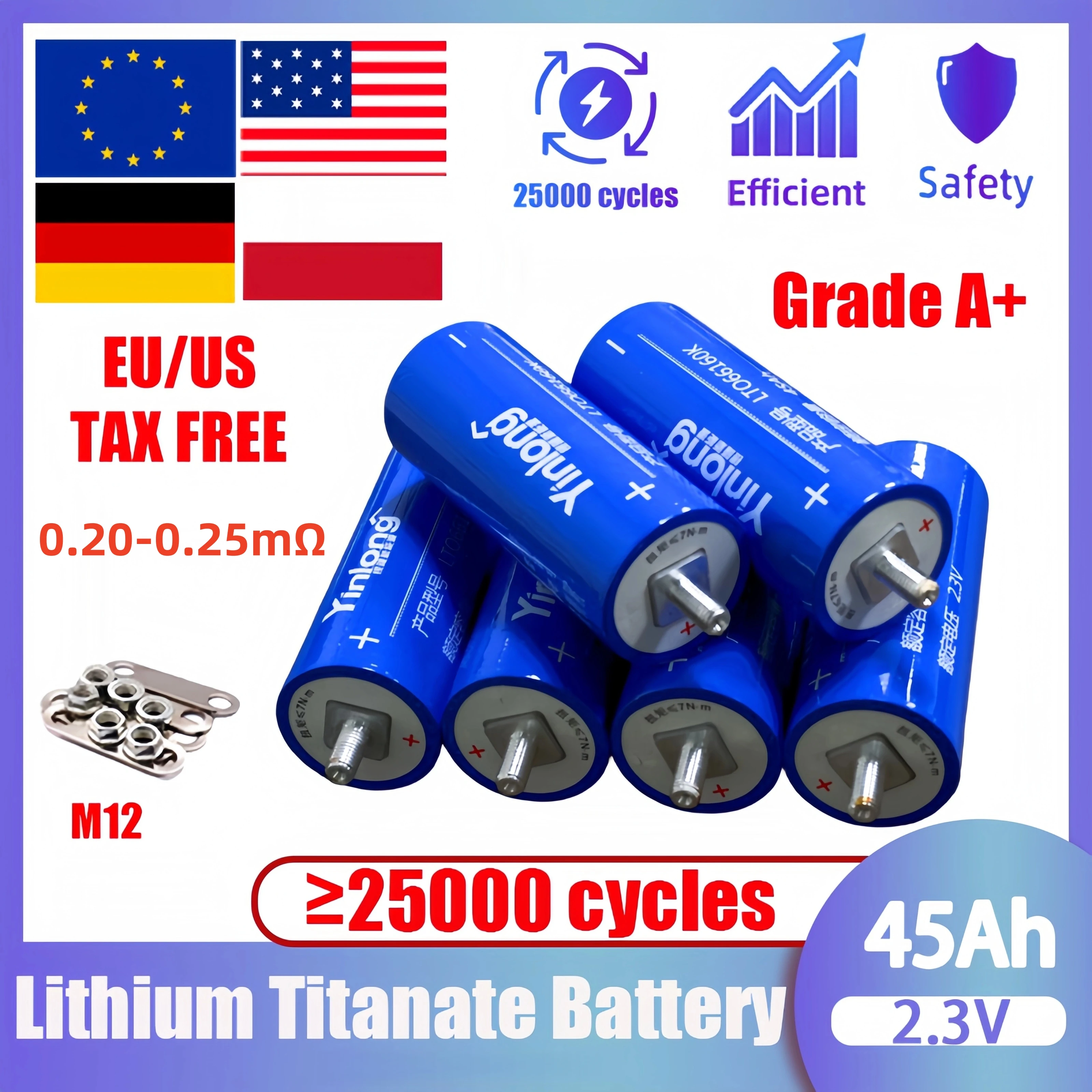 

Yinlong оригинальный 2,3 В 45 Ач 66160 литий-титанатный аккумулятор 10C DIY 12 В 24 В 48 В 72 В RV солнечный зарядный блок 1-36 шт. без налогов верхняя часть