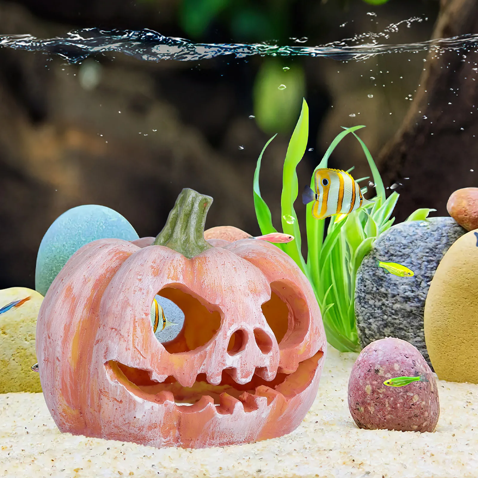 

Halloween Pumpkin Hideout Fish Tank Decoration Aquarium Shelter Resin Craft Mini Fish Cave Ornament Pumpkin Hideout