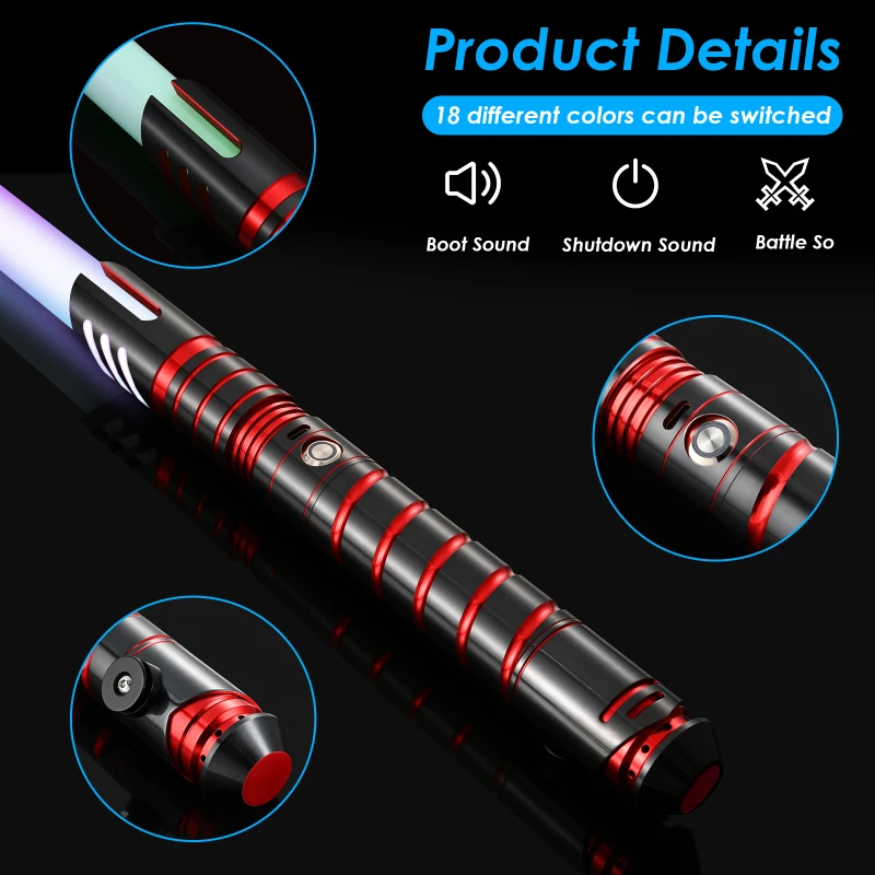 Wanarico rgb swing liso/xenopixel lightsaber fx dueling pesado com 18 conjuntos de fontes de som efeitos e cores alça de alumínio