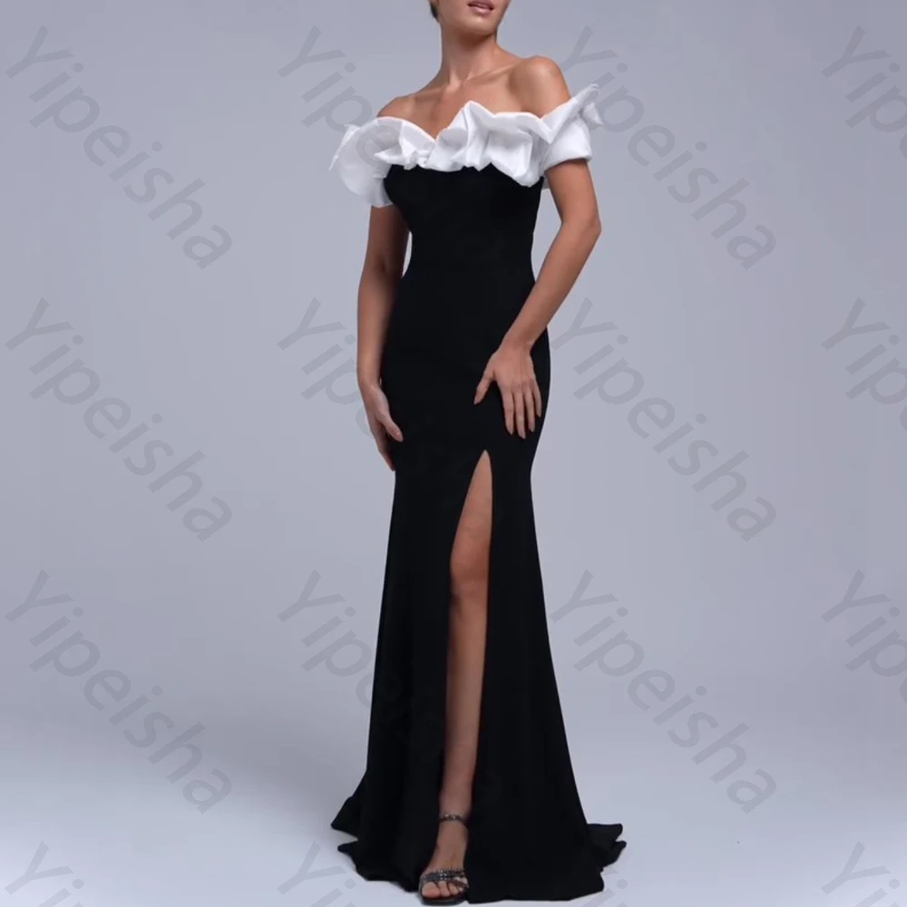 Abiti da sera personalizzati con maniche corte con spalle scoperte Elegante abito da celebrità con spacco laterale Squisiti abiti da ballo di alta qualità