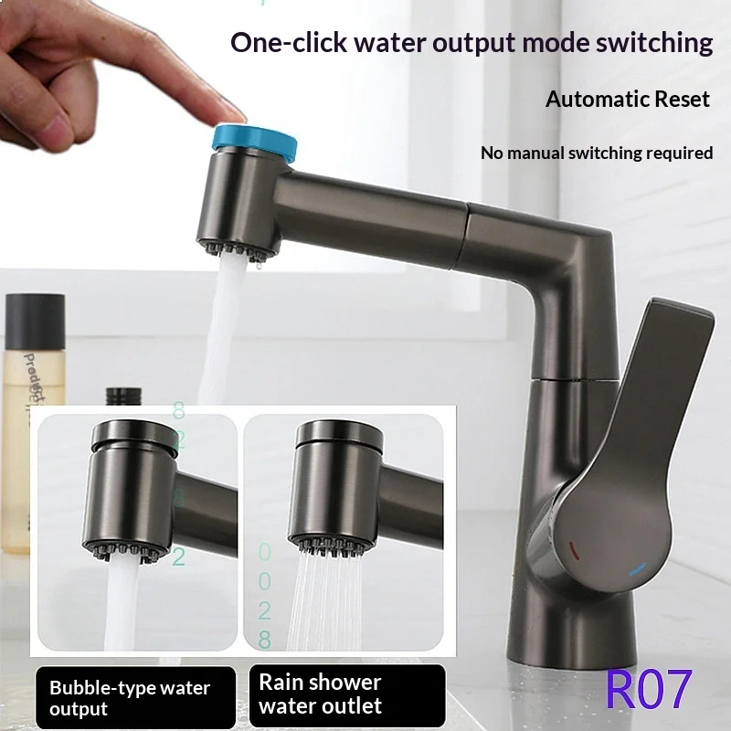 Bathroom Basin Pull Out Faucet Brass Sink Mixer Tap Swivel Retractable Cold Hot