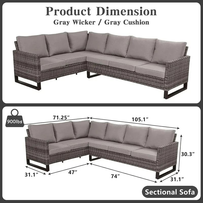 6-Seater Outdoor Sectional Sofa Set, Wicker Patio Furniture with Removable Washable Cushions, Rattan Conversation Couch