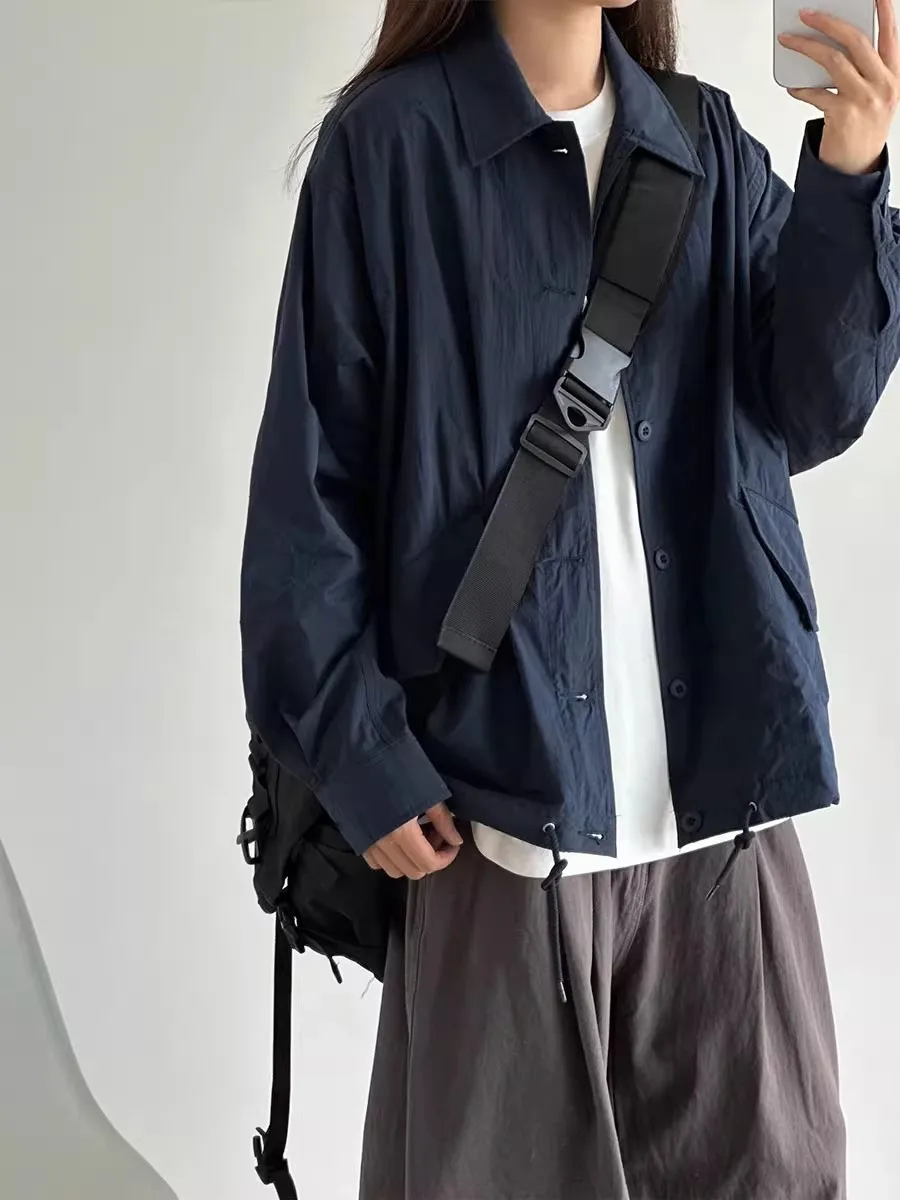 

Loose Casual Retro Jaet ex Spring Autumn Color Simple Versatile Workwear Outerwear Button Decor Heat Resistant