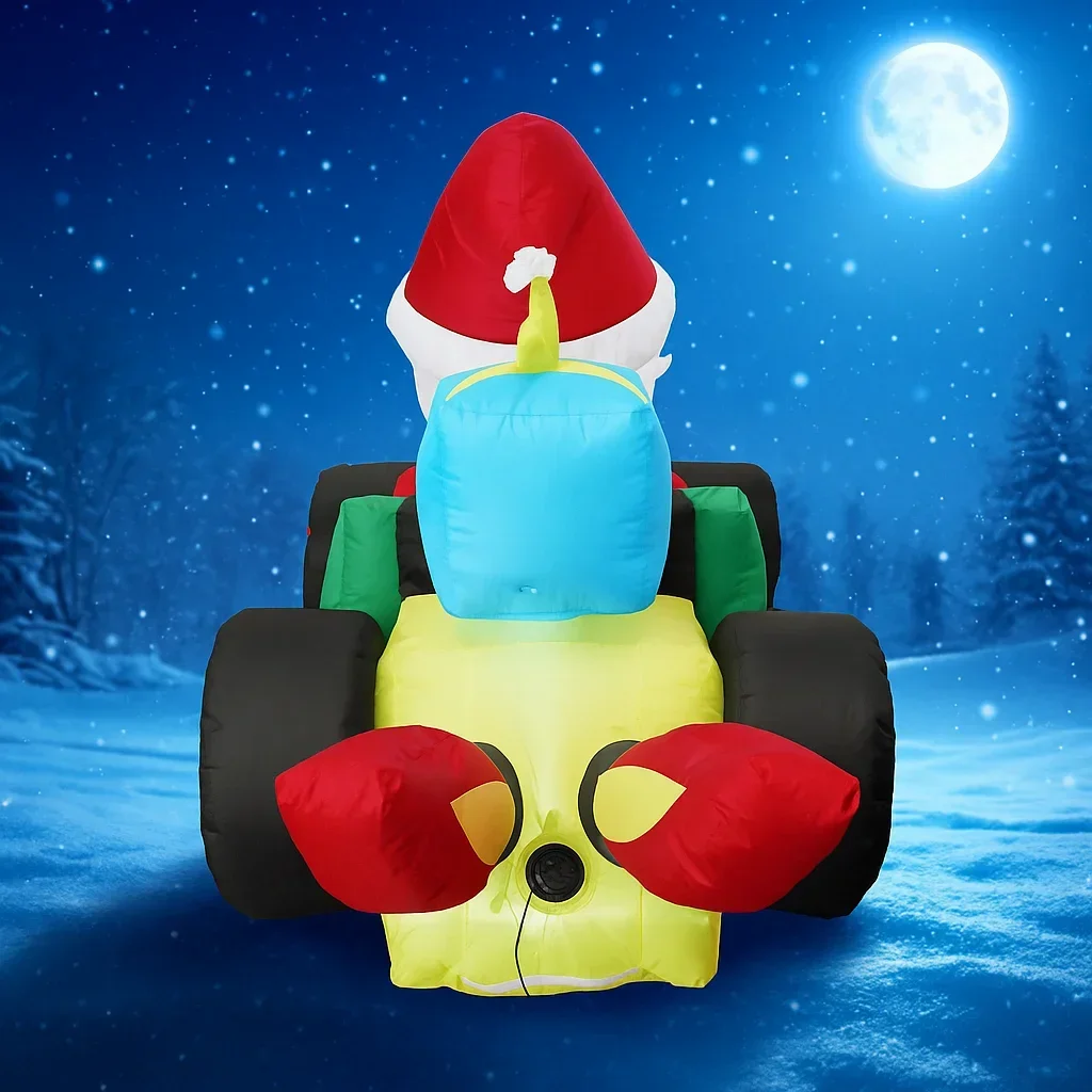 7.8FT ألعاب قابلة للنفخ عيد الميلاد ساحة ديكور سانتا القيادة سباق السيارات احتفالي المنزل زخرفة هدايا عيد الميلاد لعبة لوازم الزينة