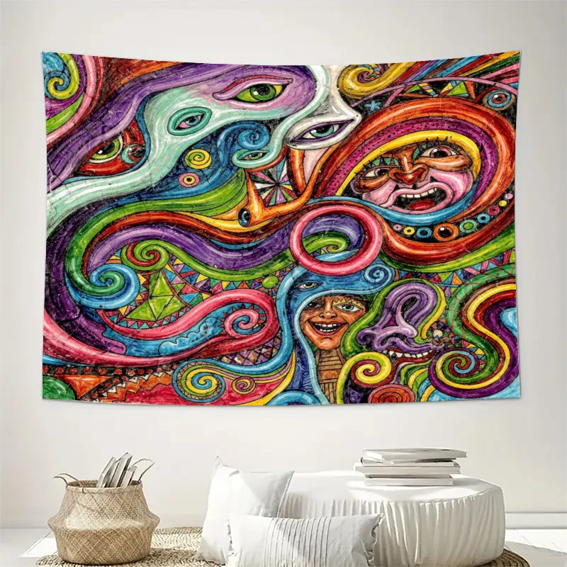 Vibrant Bohemian Psychedelic Tapestry Abstract Wall Hanging Boho Hippie Art Print Decor Modern Festival Ethnic Style Macrame Acc