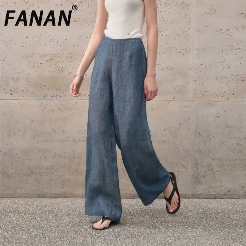 

FANAN Elegant 100% Linen Pants For Women High Waist Straight Trousers Office Lady Sunscreen Clothing Female 2026 Summer New