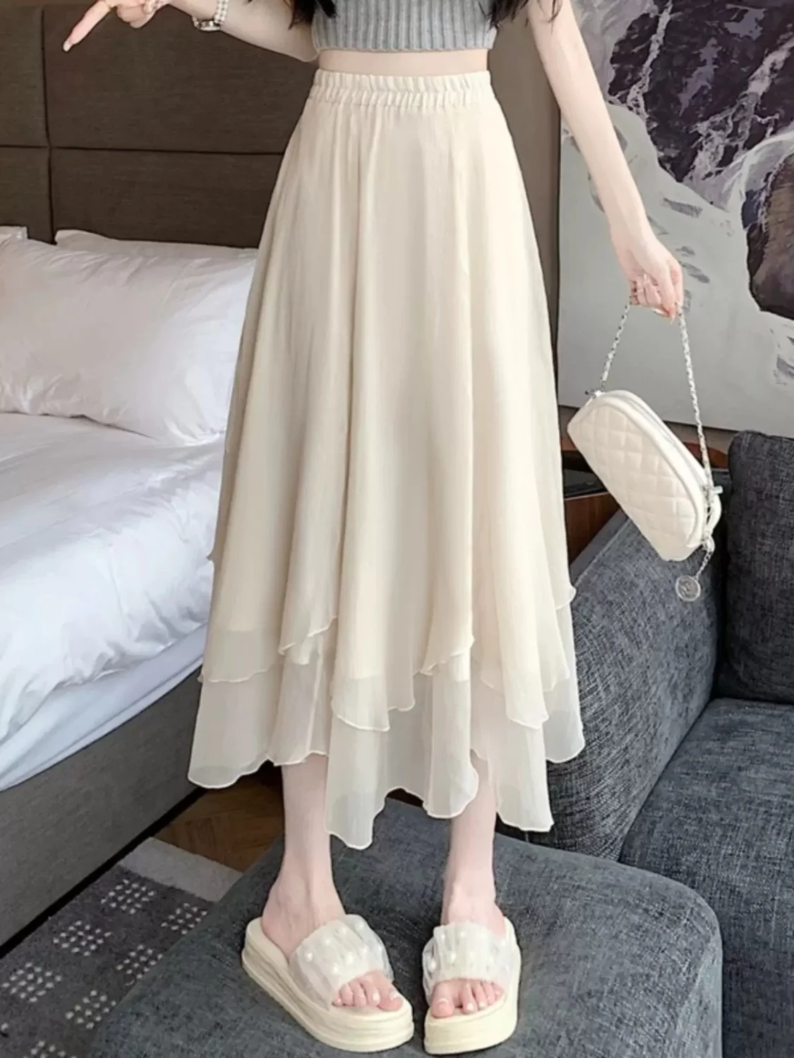 

Women's Summer Long Skirt Thin New High Waist A-line Long Irregular Mesh Skirts Korean Style Clothes Black Maxi 90s Vintage Boho