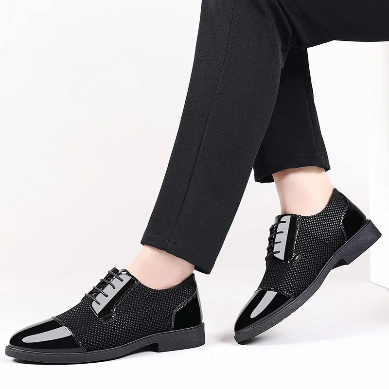 

Spring and Autumn Business Dress Casual Breathable Black Height Increasing Pointed Tip Lace Up British Fashion Men's Shoes