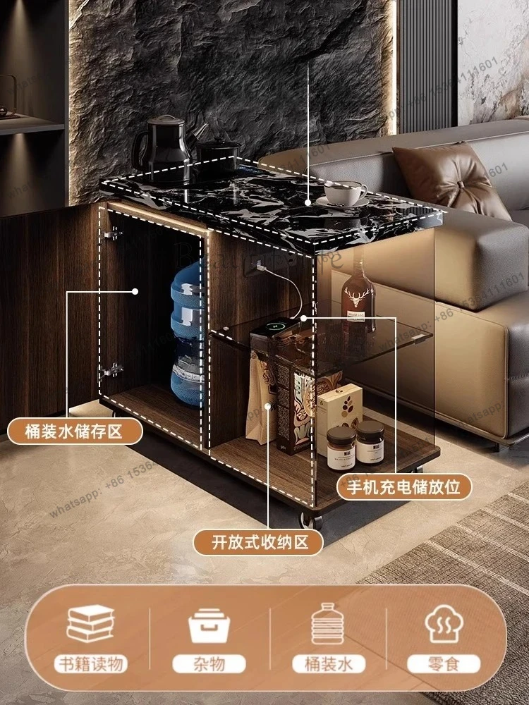 minimalist rock slab movable living room sofa side cabinet coffee table balcony multi-functional tea table