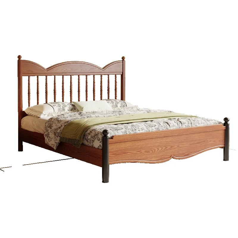 Medieval ash wood solid wood bed, French retro hard 1.8-meter double bed