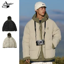 Chaqueta de pan de invierno para hombres y mujeres, Parka gruesa de dos piezas falsas japonesas, abrigo de algodón con capucha suelto a prueba de viento, Prendas de Vestir Vintage Unisex