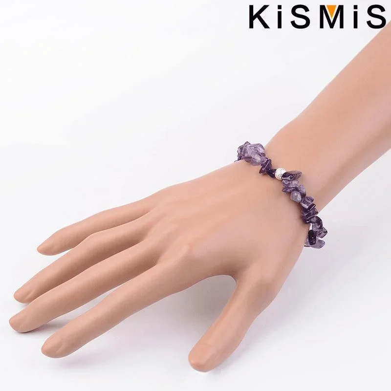 KISMIS 1PC Natural Crystal Gravel Bracelet Women's Irregular Stone Elastic Bracelet Chain