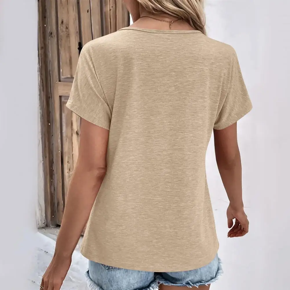 Femmes à manches courtes T-shirt haut à la mode décontracté solide col en V pull t-shirts hauts pour les femmes été nouveaux vêtements pour femmes