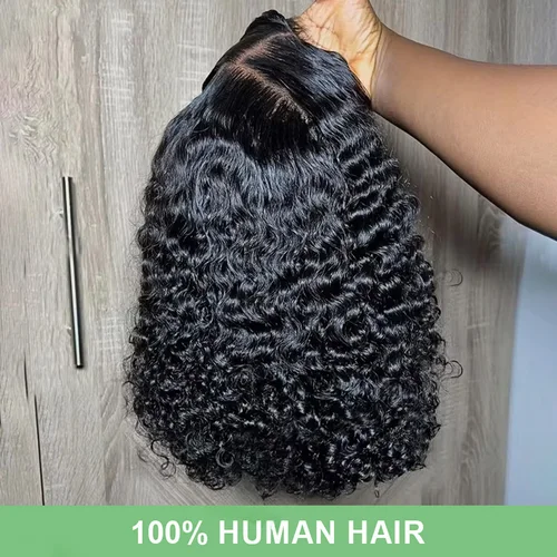 Peluca Bob corta de onda profunda negra Natural, pelucas Bob con ondas de agua rizadas de 200 de densidad, pelucas de cabello humano Frontal de encaje 13x4, cabello humano 100%