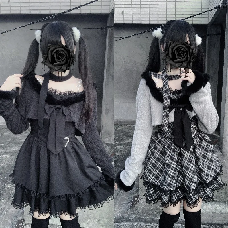 Outono inverno novo estilo japonês rojita sc jaqueta produzida em massa camisolas vestido e camisola conjunto de 2 peças roupas kawaii