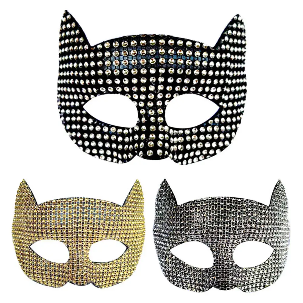 Cat Diamond Mask Sexy Half Face Eye Mask Masquerade Halloween Party Cosplay Mask Costume Props Male Female Role-Playing Toy