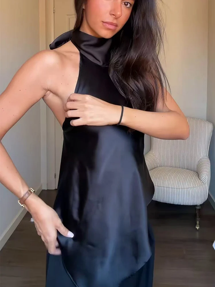    موضة جديدة للمرأة الساتان الرسن سترة أنيقة غير النظامية هيم عارية الذراعين أكمام الشارع تانك القمم الصيف عطلة بلايز عادية