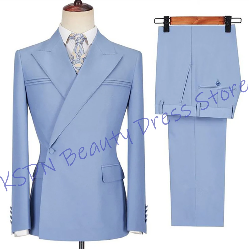 

Elegant Men's Sky Blue Suit Slim Fit Casual Business Jacket+Pants Set for Daily Wear Formal Evening Party Prom Two-Piece