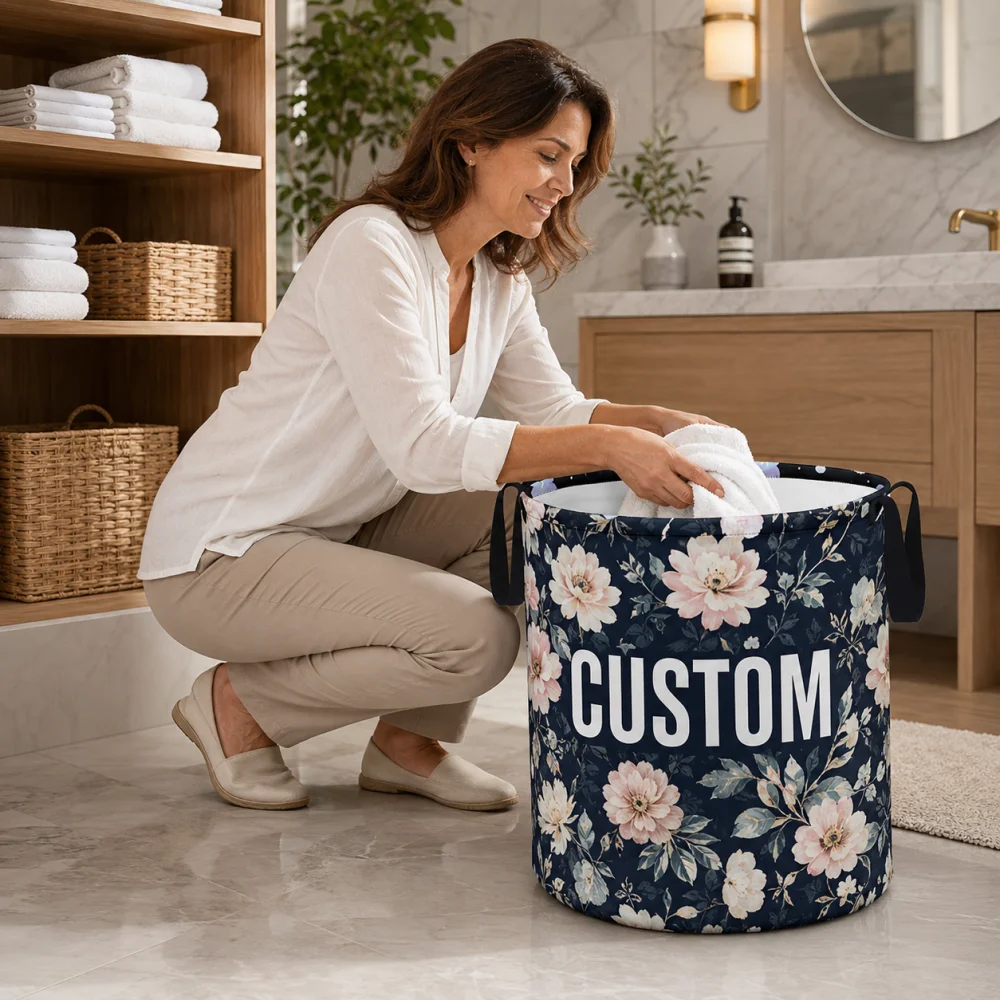 Custom Foldable Dirty Clothes Laundry Basket Hamper with Handle Personalized for Bedroom Bathroom Dorm Home Decor