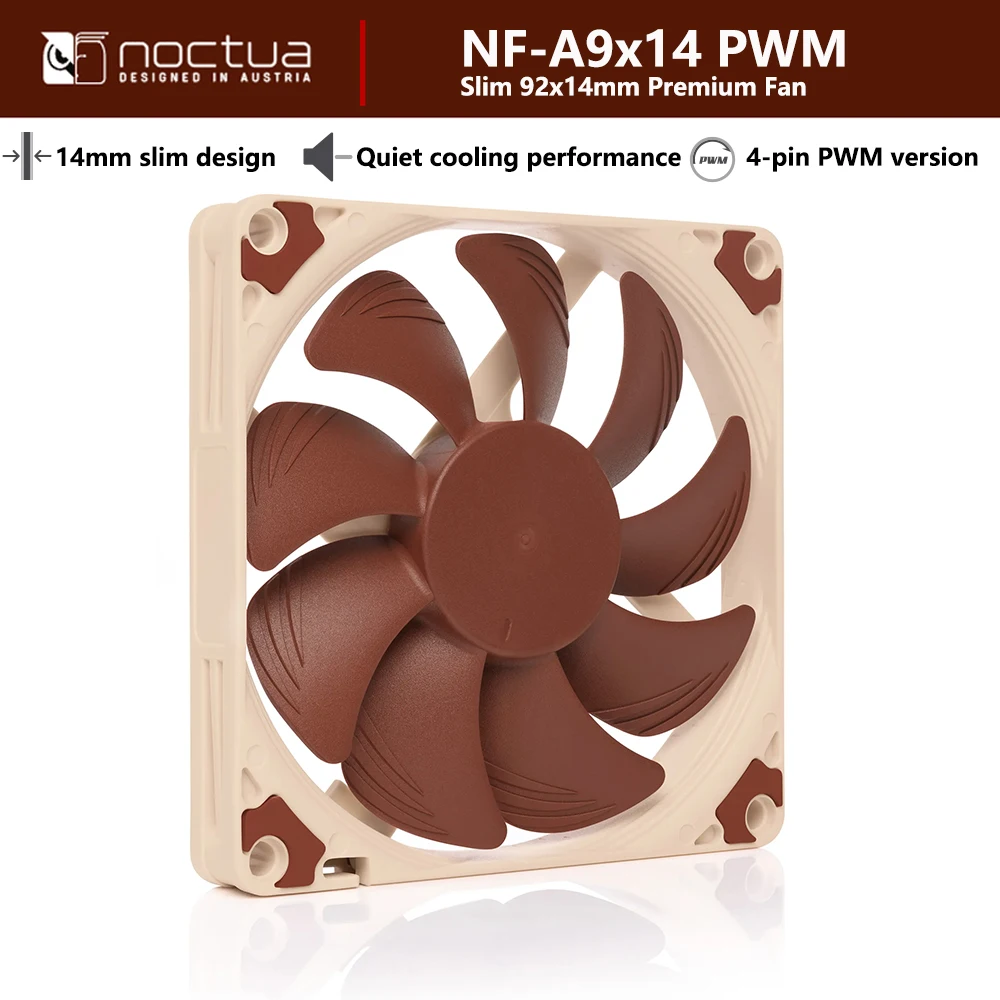 

Noctua NF-A9x14 PWM Slim 92x14mm Премиум-вентилятор Ldeal для низкопрофильных охладителей, HTPCs и ITX, 4-контактная версия ШИМ, тихое охлаждение