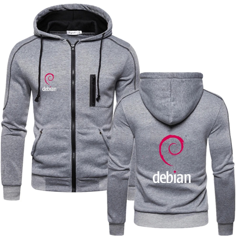 Linux Debian 2024 Hoodies Fashion New Man's Hoodied Comfortable Zipper Casual Sweatshirts Solid Color Fleece Hoodies Jacket