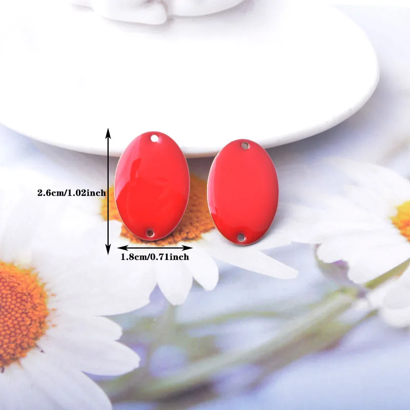 20 Stück Kupfer-Ovalanhänger mit beidseitiger Emaille, Öltropfen-Design, Ohranhänger-Verbinder für DIY-Schmuckherstellung von Ohrringen – Detail 2
