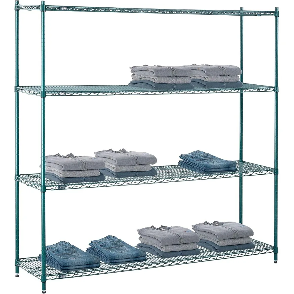 رفوف سلكية مطلية بالإيبوكسي الأخضر، 72 عريضة × 18 عميقة × 74 رف تخزين عالي التحمل #4