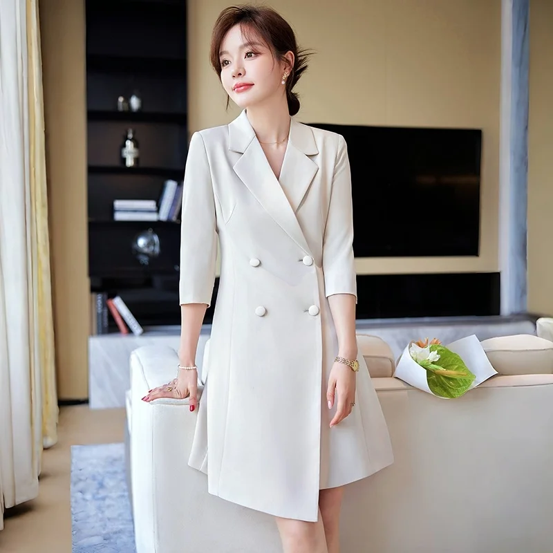 

Cherry Blossom Colored Women's Dress Formal Workwear Summer 2024 New Hostess Art Exam Suit plus Size Commute Style V-Neck Lon...