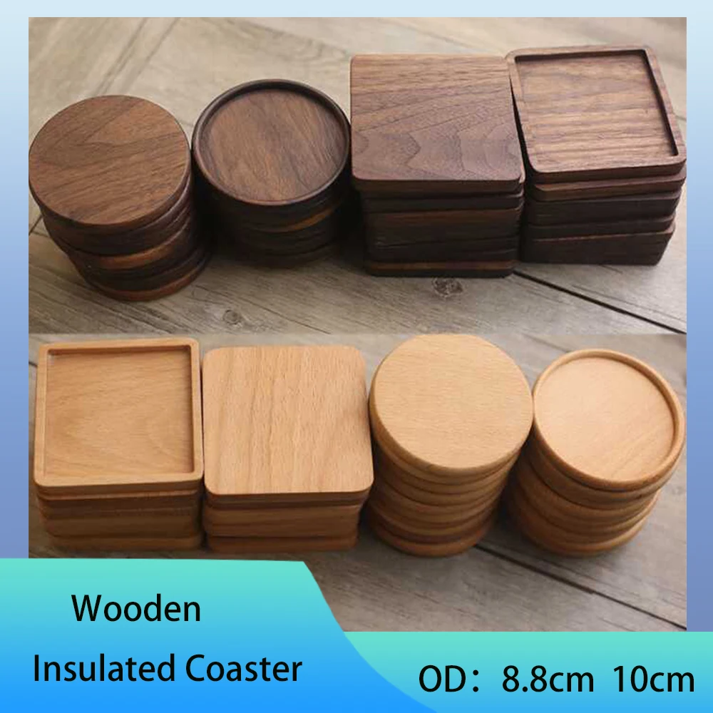1Pcs OD 8.8cm 10cm Solid Walnut Wood Coaster Round Square Beech Wood Cup Mat Durable Heat Resistant Tea Coffee Cup Pad Placemats