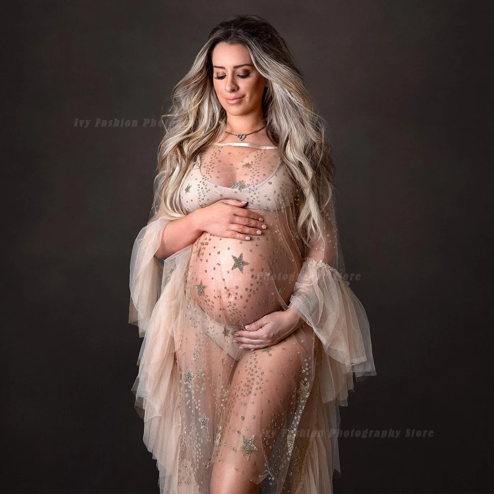 

Maternity Photography Props Dress Sexy Goddess Transparent Tulle Cloak Pregnancy Dress Shooting Props Accessories