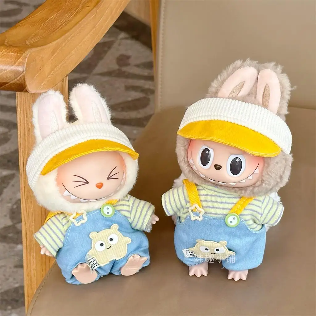 Mini Doll'S Clothes Outfit Accessories For Korea Kpop Exo 15-17cm Labubu Idol V1 V2 Striped overalls hat set Clothing Gift